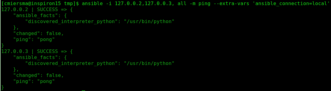 Screenshot of Ansible output