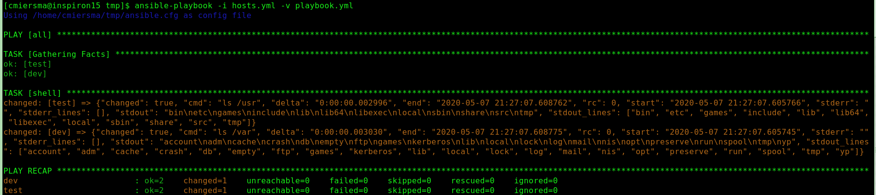 Screenshot of Ansible output